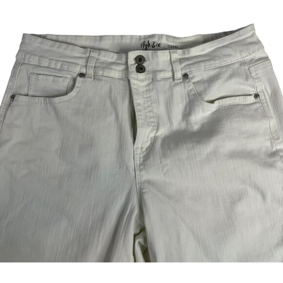 Style & Co Women's Jean Capris 14 White Cotton Elastane Summer Casual Beach - Picture 3 of 8